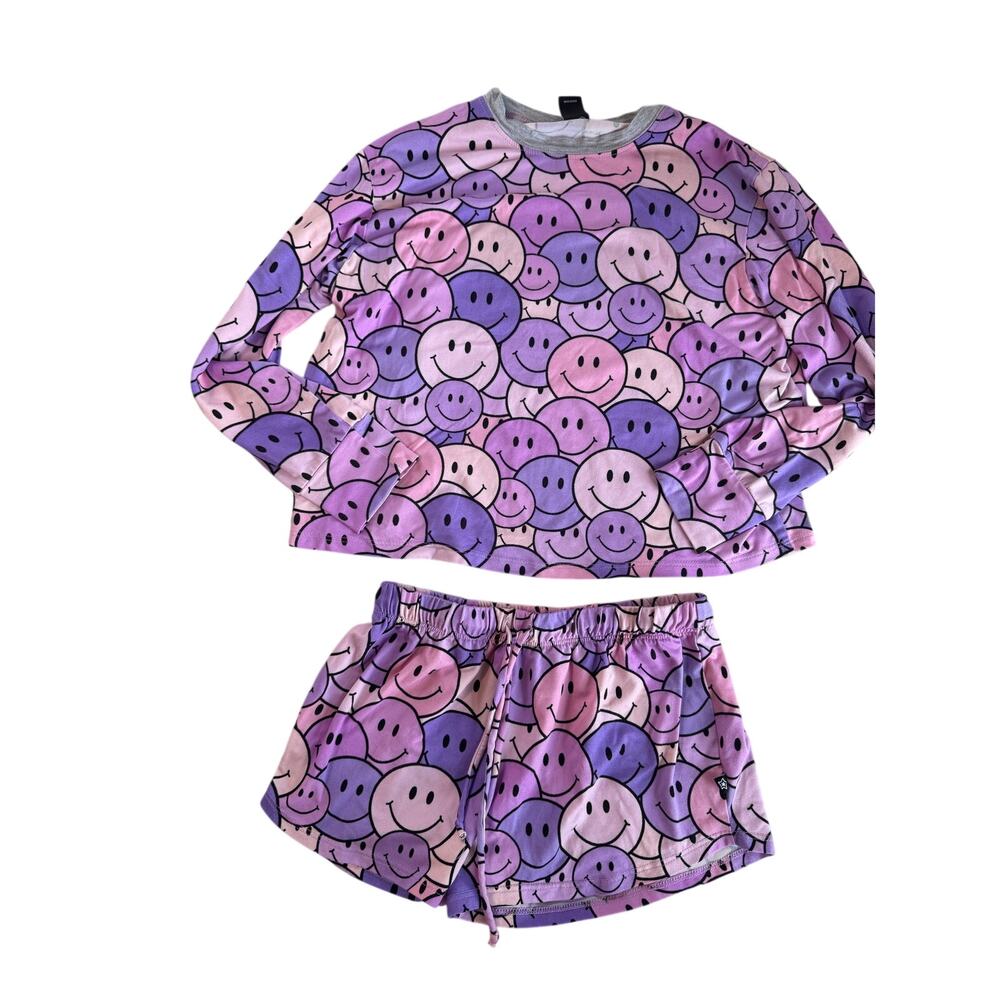 PixieLane Kids Purple & Pink Smiley Face Lounge Pajama Set - Size 9/10